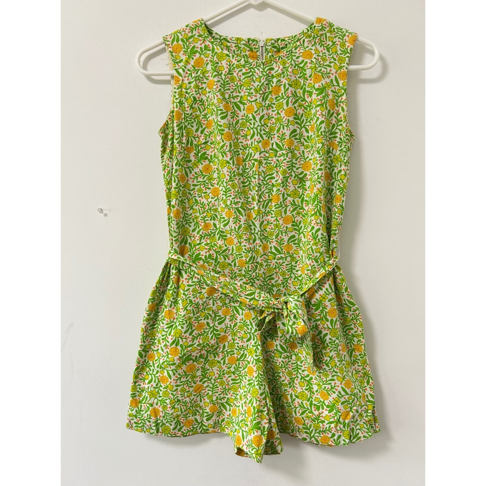 Fritzi of California Vintage Floral Romper Womens S Green Yellow Retro Mod